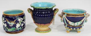 Appraisal: lot of English majolica cobalt-blue ground jardinieres late th century