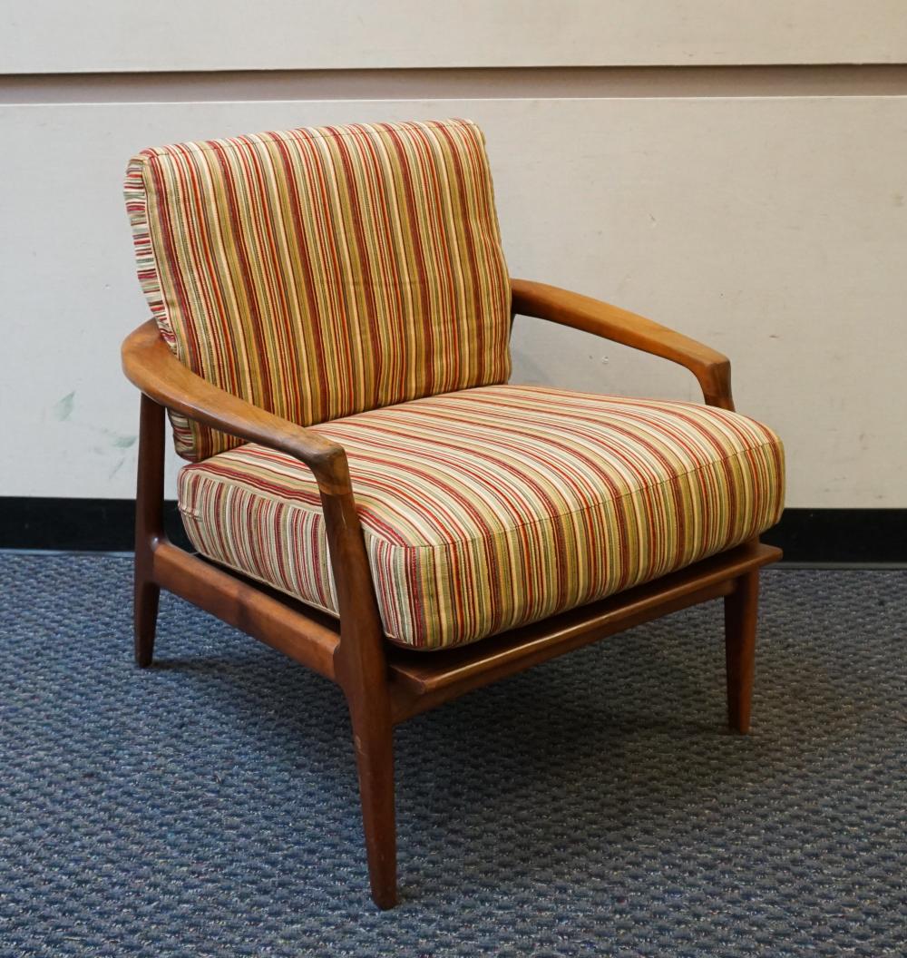 Appraisal: MID-CENTURY MODERN WALNUT HORSESHOE BACK ARMCHAIR WITH STRIPE LOOSE CUSHION