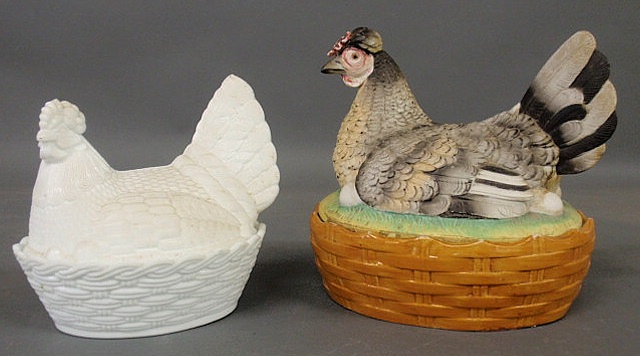 Appraisal: Staffordshire hen-on-nest h x l and a milk glass example