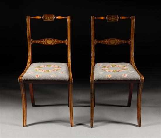 Appraisal: Pair Regency gilt-stenciled mahogany upholstered klismos chairs circa both chairs