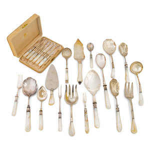 Appraisal: An Assembled Group of English Mother-of-Pearl-Handled Flatware and Serving Utensils