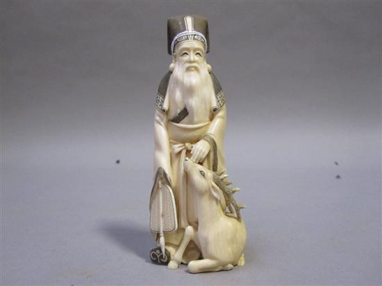 Appraisal: JAPANESE BROWN PAINTED CARVED IVORY OKIMONO OF A BEARDED ELDER