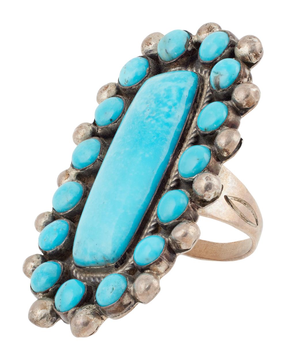 Appraisal: HARRY MORGAN STERLING SILVER AND TURQUOISE CLUSTER RING LATE TH