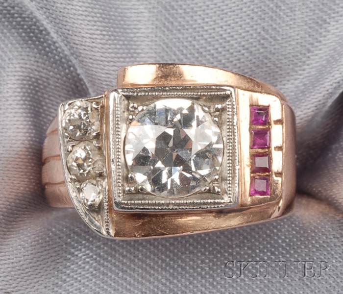 Appraisal: Retro kt Rose Gold and Diamond Ring set with an