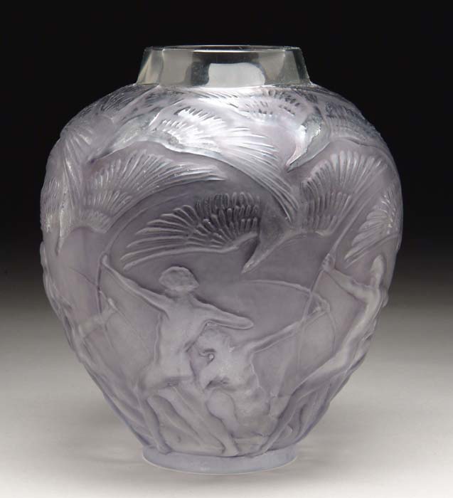 Appraisal: R LALIQUE ARCHER VASE Classic Lalique vase is encircled with