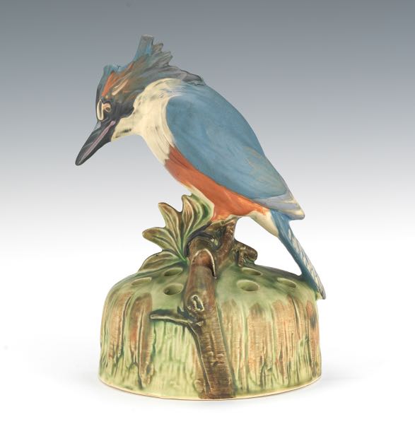 Appraisal: LARGE WELLER KINGFISHER FLOWER FROG x Polychrome glazed ceramic with