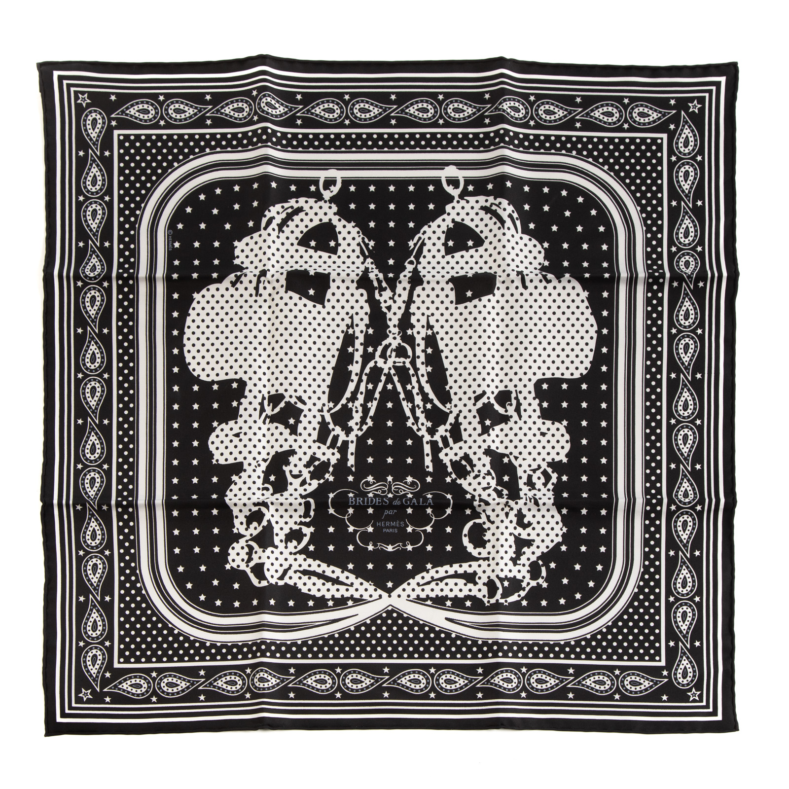 Appraisal: AN HERMES BRIDES DE GALA BANDANA SCARF A black white