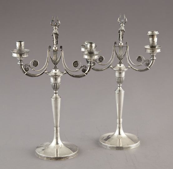 Appraisal: Stylish Pair of Edwardian Silverplate Two-Light Candelabra first quarter th