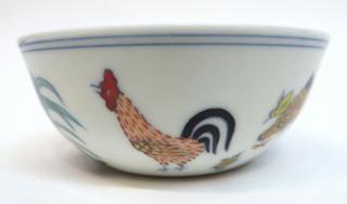 Appraisal: Chinese Doucai Porcelain Rooster Cup Chinese Doucai Porcelain Rooster Cup