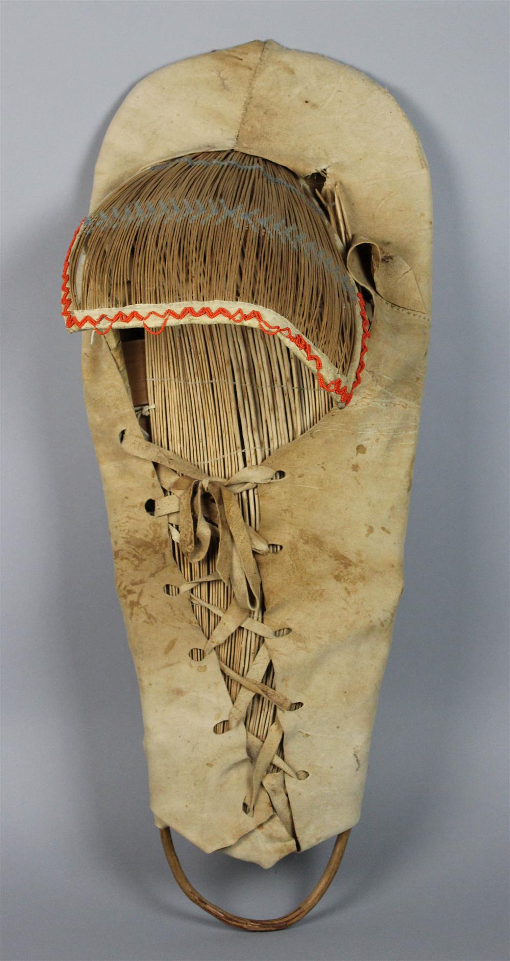 Appraisal: GREAT BASIN OPEN-TWINED HOODED BASKETRY CRADLEBOARD PAIUTE hide wrapped bentwood