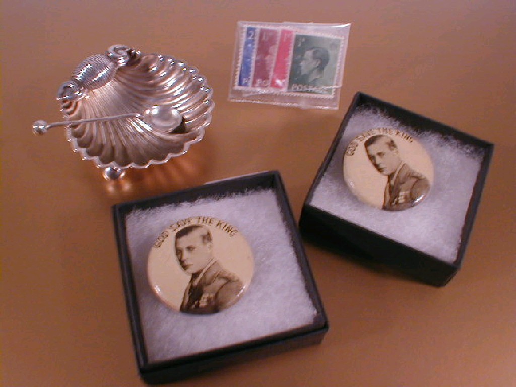 Appraisal: A silver shell salt spoon postage stamps and two god