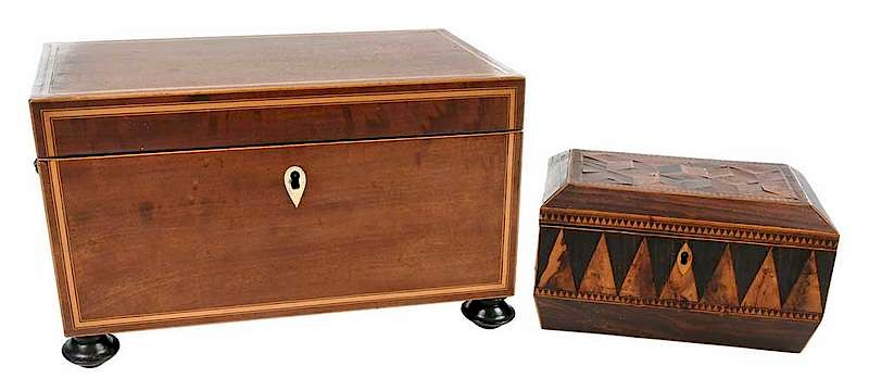 Appraisal: Two Fine Georgian Inlaid Tea Boxes British th century mahogany