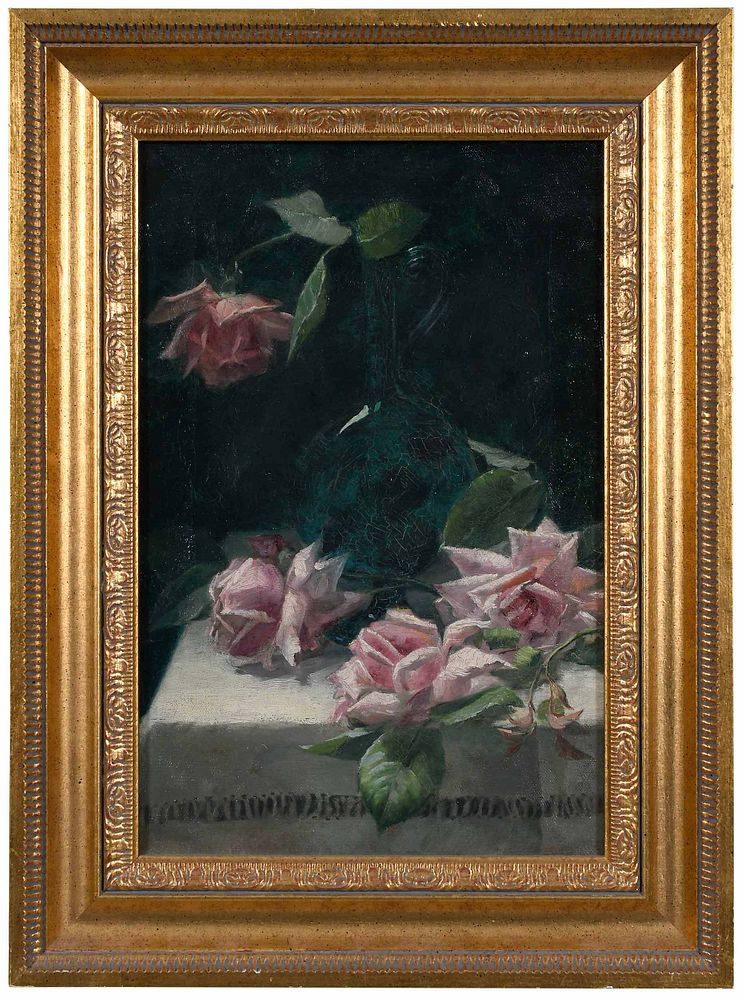 Appraisal: Emma Lampert Cooper - Pink Roses in a Green Bottle