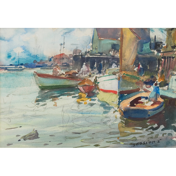 Appraisal: James Milton Sessions American - ''Harbor Scene '' c watercolor