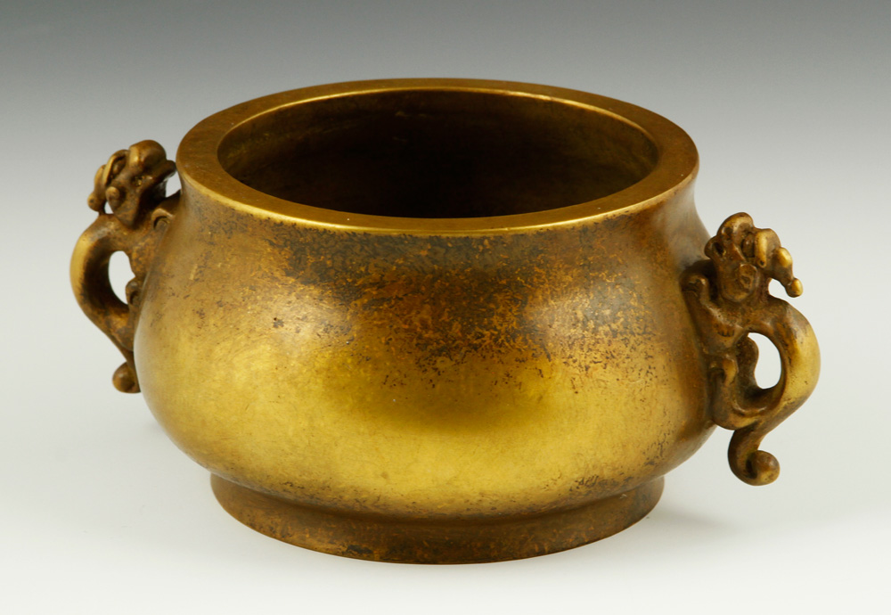 Appraisal: - Chinese Bronze Censer Bronze censer China with dragon handles