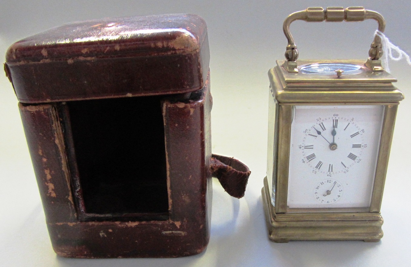 Appraisal: A Victorian small gilt brass cased carriage alarm clock the