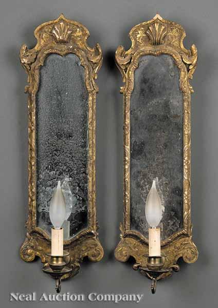 Appraisal: A Fine Pair of George II Carved Giltwood Girandole Mirrors