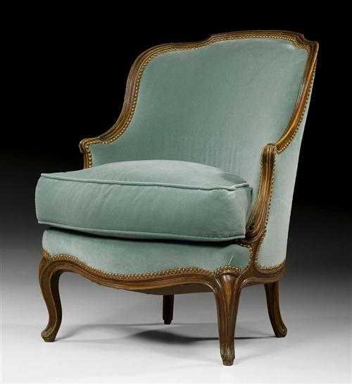 Appraisal: BERGERE Louis XV Paris th century Shaped beechwood with green