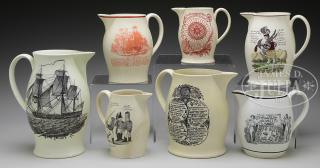 Appraisal: GROUP OF SEVEN HISTORICAL AND POLITICAL JUGS Jug features large