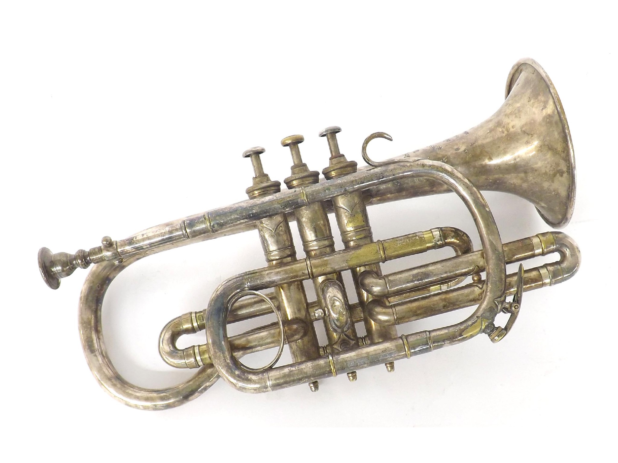 Appraisal: Silver plated cornet by and stamped The Brilliantone Class A