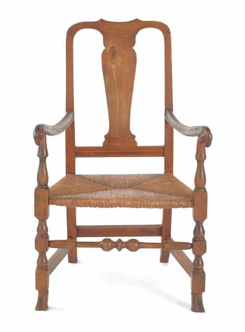 Appraisal: New England Queen Anne maple armchair ca retaining a red