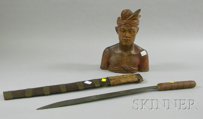 Appraisal: Balinese Carved Wood Bust and a Carved Wood-handled Knife and