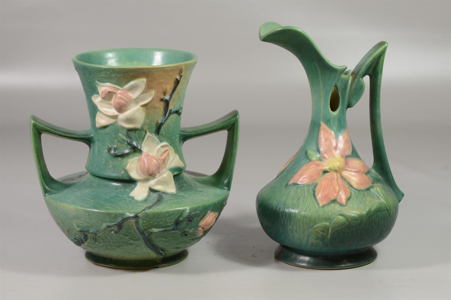 Appraisal: Pieces Roseville Pottery to include Magnolia double-handled vase small chip