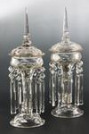 Appraisal: PAIR FLINT CUT GLASS MANTEL LUSTRES - Single Stem Candleholders