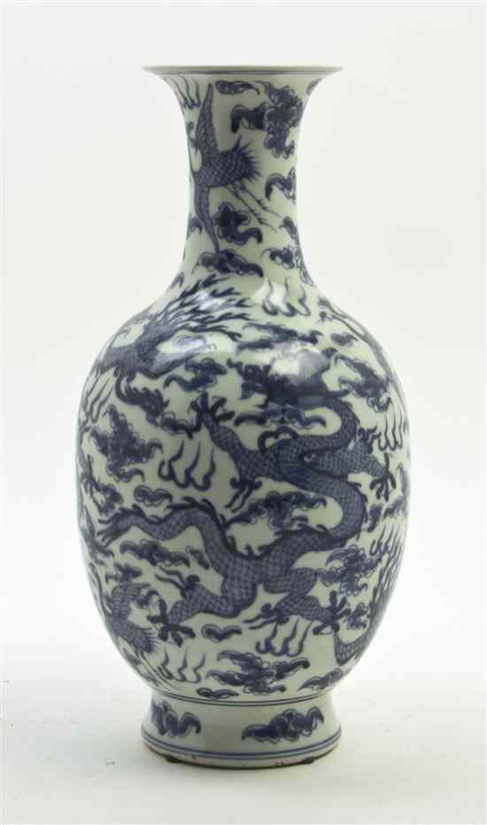 Appraisal: A Chinese Blue and White Porcelain Baluster Vase having dragon