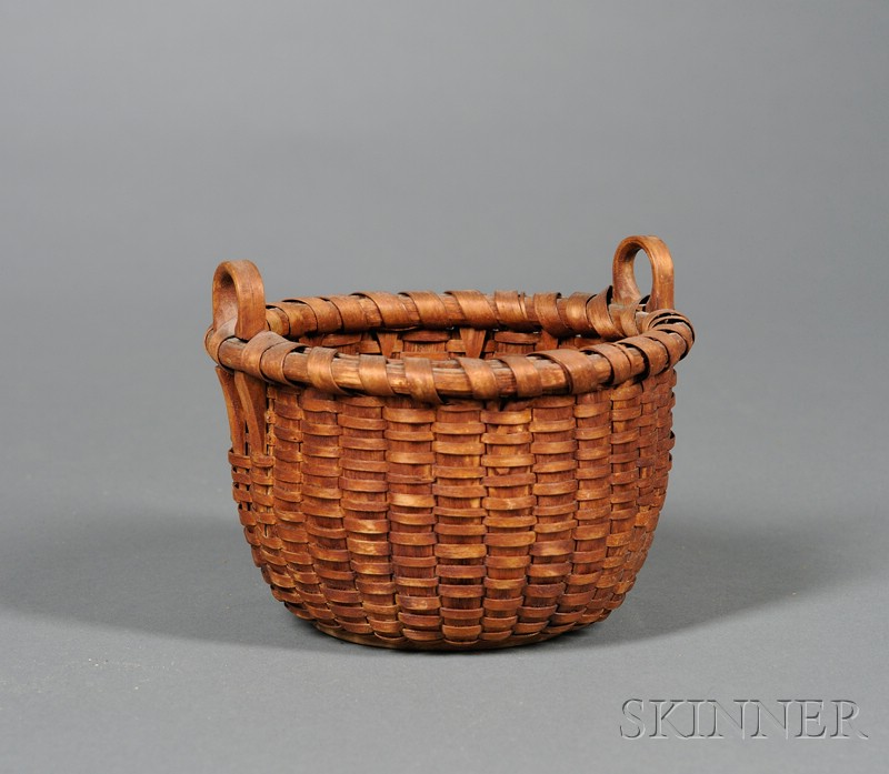 Appraisal: Small Round Woven Splint Basket America th century deep round