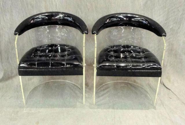 Appraisal: Pair of Lucite and Patent Leather Chairs From a Manhattan