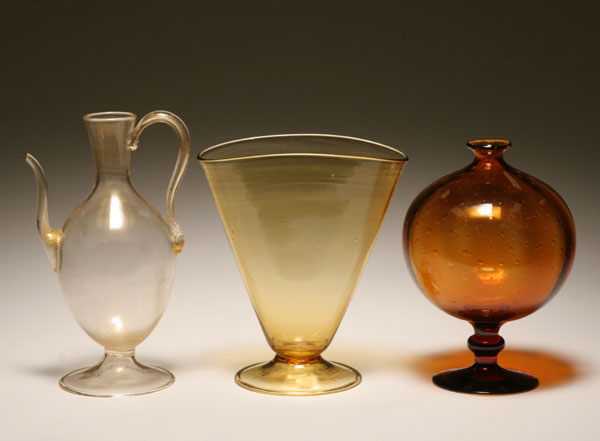 Appraisal: Three Murano art glass vases of amber hues Tallest H