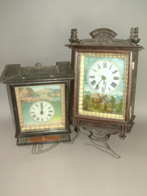 Appraisal: A Continental wooden cased rectangular wall clock with Roman numerals