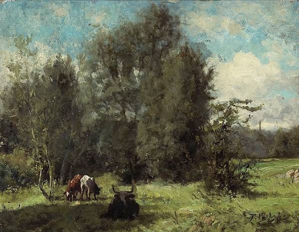 Appraisal: n a Thaddeus Welch American - Cows grazing in a