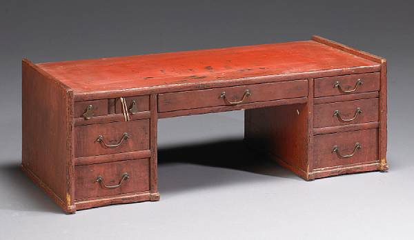 Appraisal: A red lacquered wood desk Meiji Taisho Period Built with