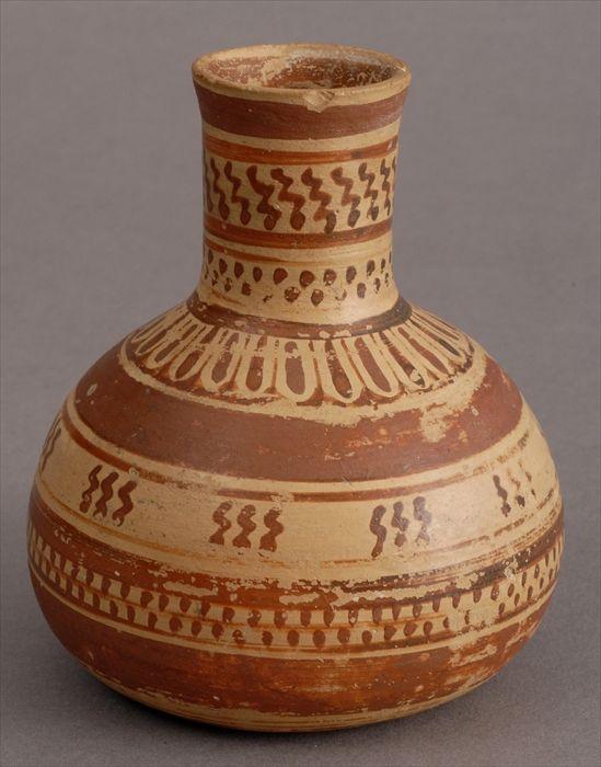 Appraisal: CORINTHIAN BUFF-GROUND BOTTLE VASE Decorated with terracotta bands and fluting