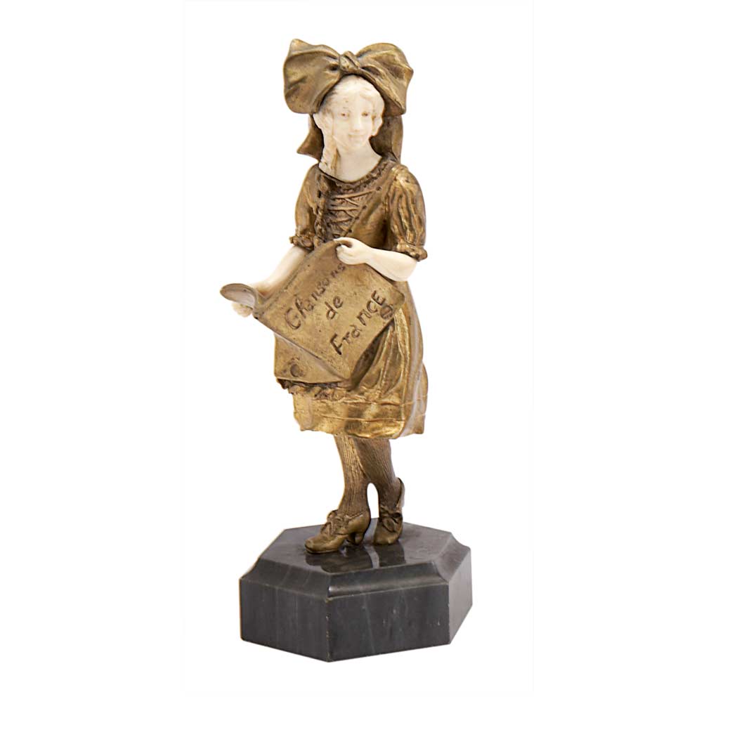 Appraisal: French Gilt-Bronze and Carved Ivory Figure of a Girl Singing