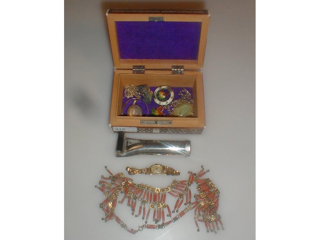 Appraisal: Costume jewellery and inlaid box