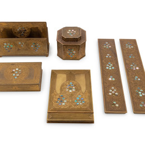 Appraisal: Tiffany Studios American Early th Century Abalone Six-Piece Desk Set