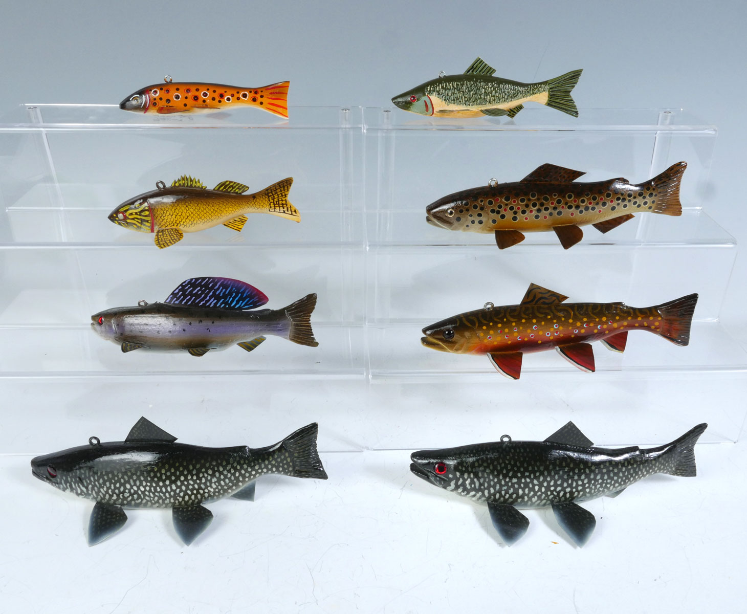 Appraisal: EIGHT PIECE JAMES STANGLAND FISH DECOY LOT Red-Eyed Spotted Trout