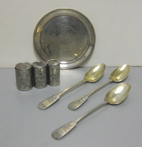 Appraisal: GROUP OF RUSSIAN SILVER A small plate Victor Savinkov -