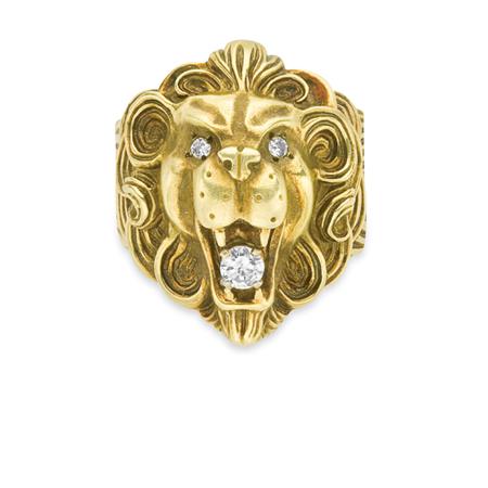 Appraisal: Gentleman's Gold and Diamond Lion Head Ring Estimate -