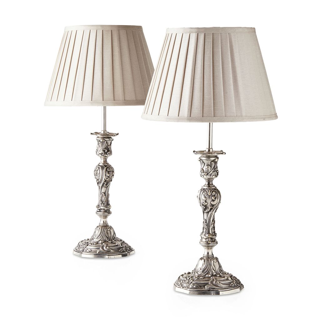 Appraisal: PAIR OF GEORGE IV SILVERED BRASS LAMPS CIRCA WITH LATER