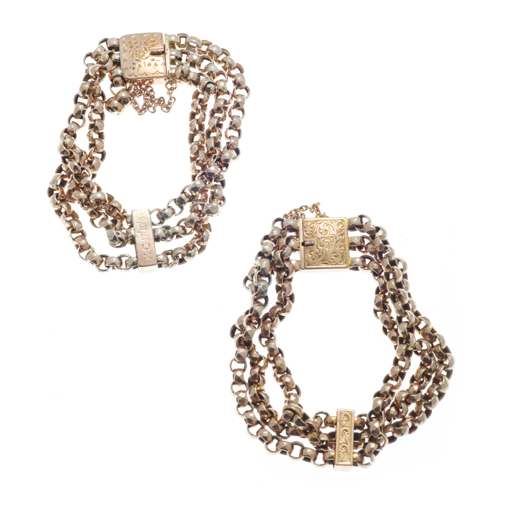 Appraisal: A pair of ct gold bracelets both composed of three