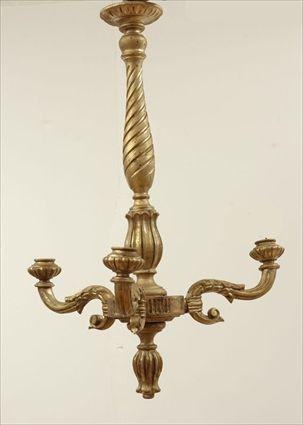 Appraisal: Baroque-Style Carved Giltwood Three-Light Chandelier x in