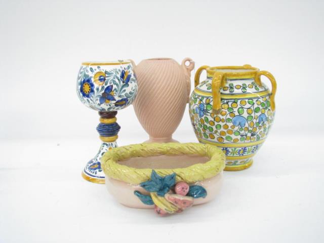 Appraisal: Group of Italian porcelain four items including four-handled vase a