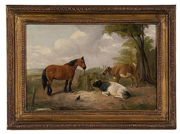 Appraisal: COWS AND HORSE IN A LANDSCAPE ATTRIBUTED TO JOHN ALFRED