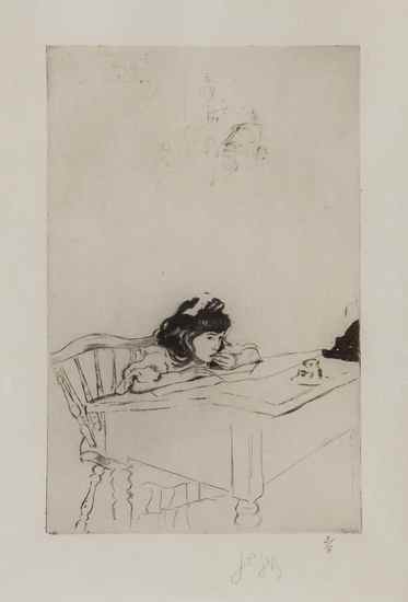 Appraisal: Louis Legrand - Girl seated etching and aquatint signed in