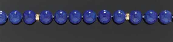 Appraisal: LAPIS-LAZULI SAUTOIR Yellow gold Casual sautoir of lapis-lazuli beads of