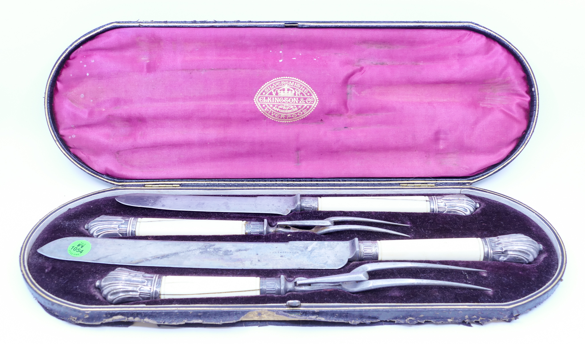 Appraisal: Antique Elkington Sterling Mounted Carving Set in Case